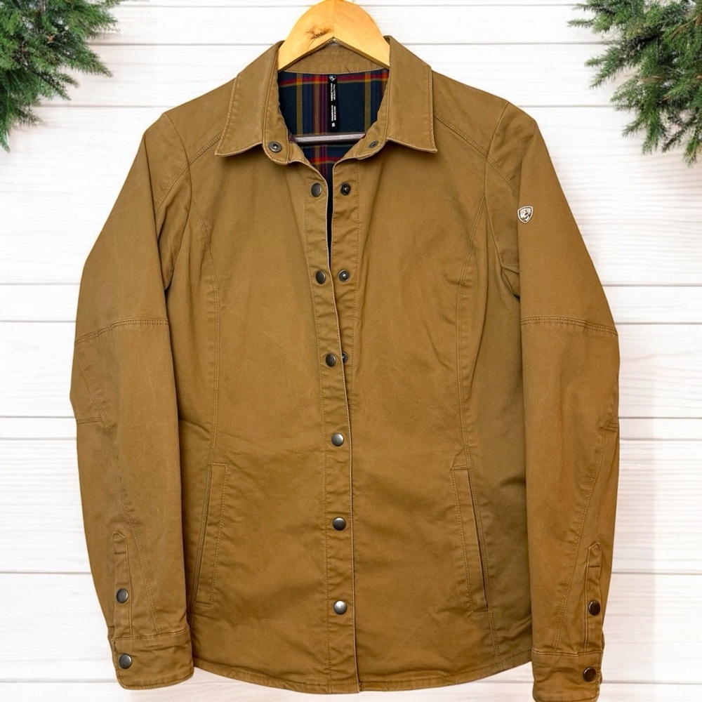 Kuhl Plaid-Lined Utility Snap Front Trail Ready Jacket - Tan Size Small